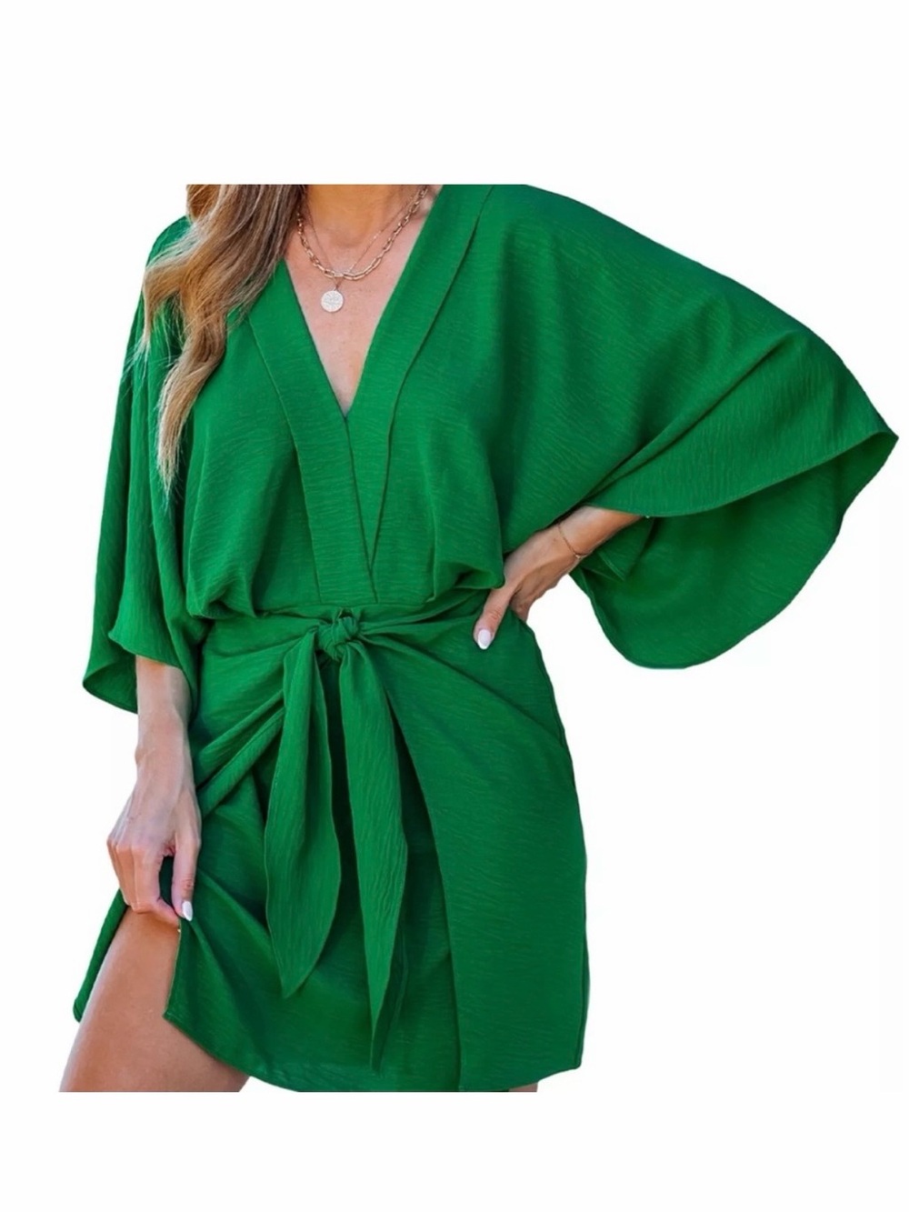 CUPSHE  Shamrock Green Surplice Mini Dress - Picture 4 of 11